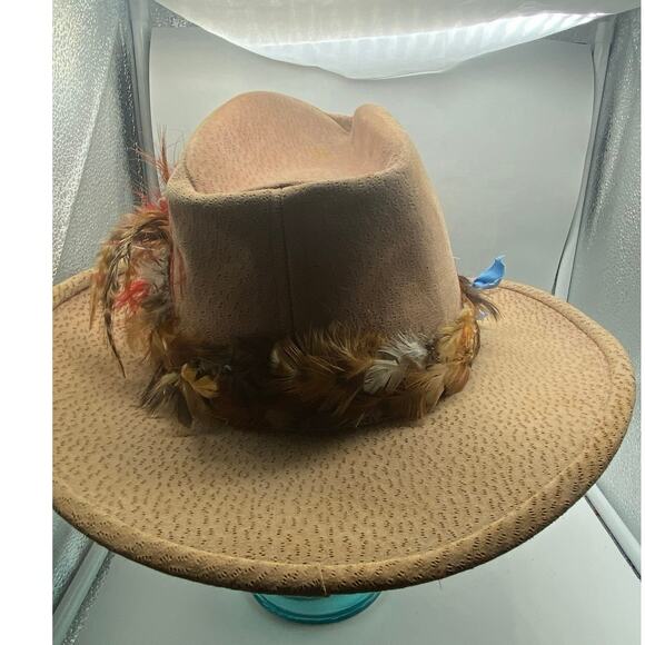 Vintage Bailey U-Rollit Tan Suede Cowboy Hat Size 7 Feathers Oklahoma Pin‎ - Picture 8 of 8
